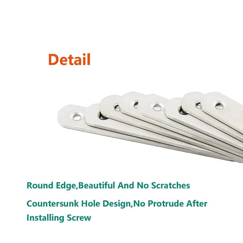 Close-up of 4 Pack Flat Mending Plate For Wood Stainless Steel Straight Brackets 200mm length, displaying round edge design with six screw holes.