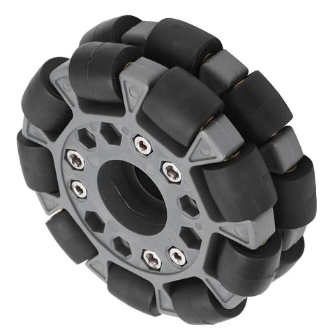 Omni Wheel 100mm Double Plastic Robot Wheel With 360 Degree Movement and kickass rubber rollers nylon and brass bearings