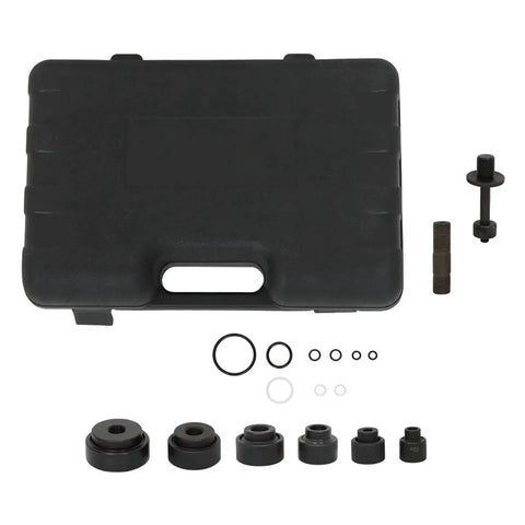 10 Ton Hydraulic Knockout Hole Punch Kit With Separable Pump And Rotatable On Off Valve showing die set and storage case.