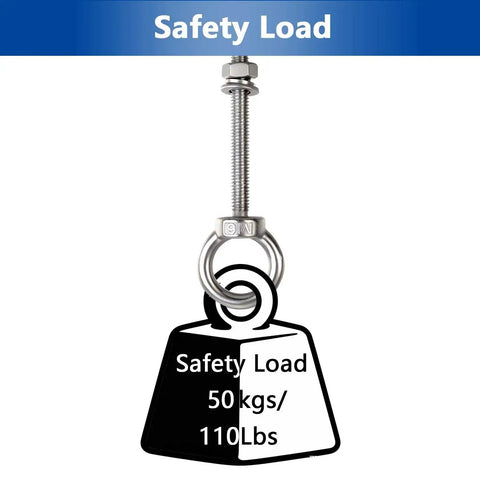 Safety load label with 10 Pack M6 x 50mm Eyebolts With Nuts And Washers, Stainless Steel Marine Grade Shoulder Eye Bolts for DIY and outdoor use