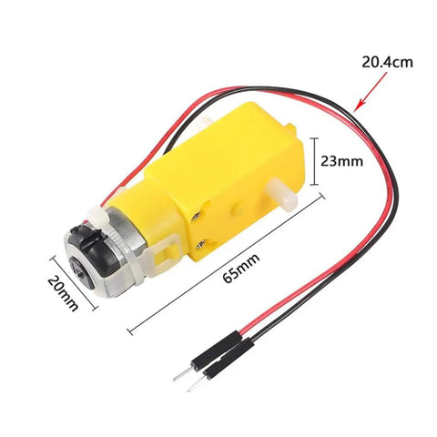 8 Pack TT DC Gearbox Motors AEDIKO 3 to 6V 1 to 48 Ratio, 200RPM Shaft Output, 2.54mm Wire Leads, yellow motor with measurement