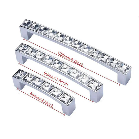 Decorative Crystal Glass Rhinestone Cabinet Pulls 4 Inch Overall Length With 3.8 Inch Center To Center Zinc Alloy 10 Pack