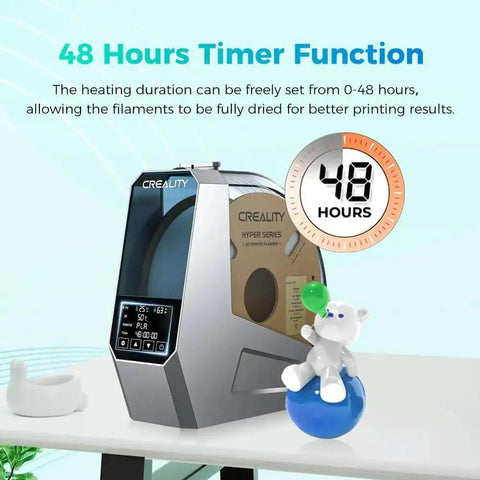 Space Pi Filament Dryer All In One 3D Printer Filament Dry Box with LCD screen and 48-hour timer display on desk
