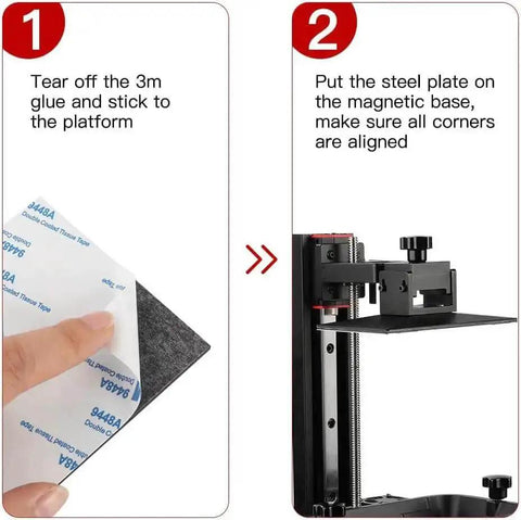 Step-by-step guide for Upgraded Resin Magnetic Flexible Steel Plate Bed 2 Pack 202x128mm For Resin 3D Printers installation.