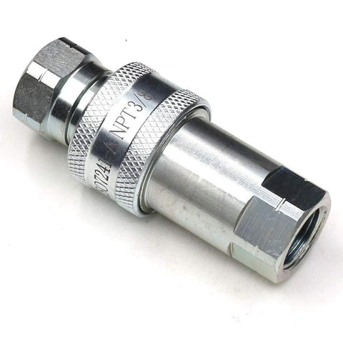 Hydraulic quick-disconnect coupler, 3/8 in NPT, chrome-plated with knurled sleeve for ISO 7241-A tractor hydraulics