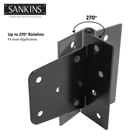 Heavy Duty Gate Hinges Three And A Half Inch Black Iron With Rust Resistant Powder Coat and Galvanized Finish, 270° Rotation Feature