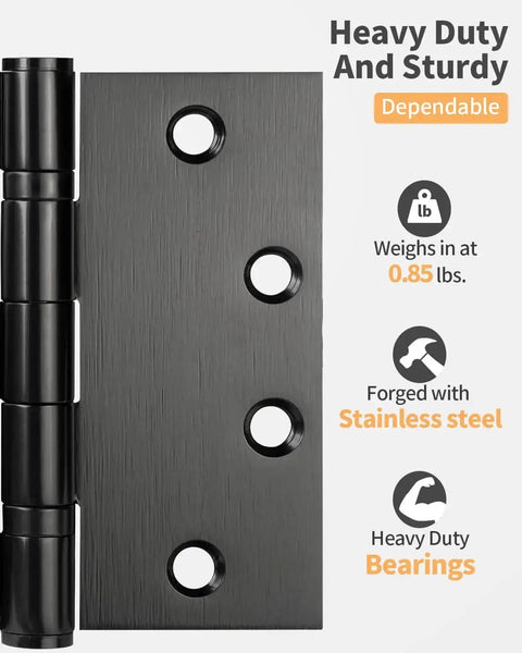 Beefy Stainless Steel 4.5 Inch Ball Bearing Hinges Matte Black Two Pack For Exterior Doors Heavy Duty Yet Smooth Opening With Square Corner Design
