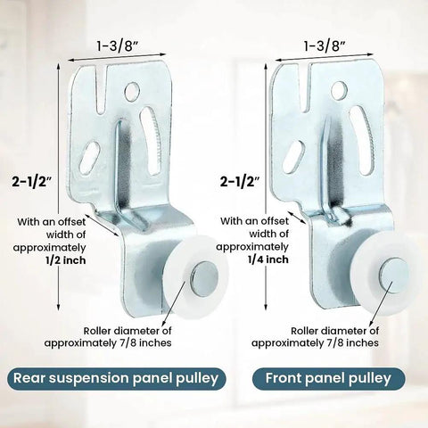 Sliding Door Hardware Wardrobe Roller Kit With Four Wheels for top hung bypass doors, rear and front panels with measurements