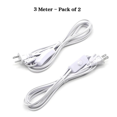 Pack of 2 white 10 Foot T5 T8 LED Tube Power Extension Cord With On Off Switch US Plug For Integrated LED Tube Linkable Lighting