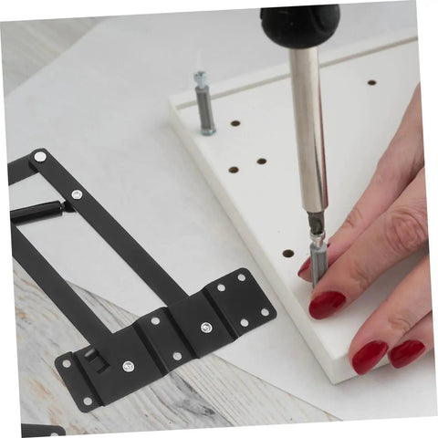 Installation of Heavy Duty Lift Up Hinge Self Closing Spring Hinges 1 Pair for cabinets with black durable steel construction.