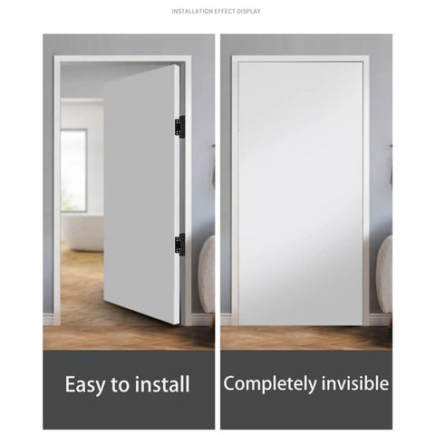 Ultra Thin Hidden Door Hinges 2 Pack Next Level Adjustable Concealed Butt Hinges For Secret Doors 110 Lb Load Bearing installed view
