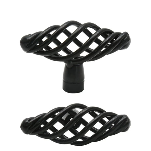 Oval Birdcage Cabinet Knobs Set, 12 Pack Iron Drawer Pulls In Flat Black Finish, highlighting metal design and texture