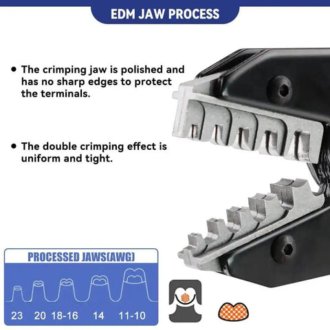Close-up of Pro Grade Crimping Tool For Non Insulated Open Barrel Terminals And JST Molex TE Connectors AWG 24 To 10