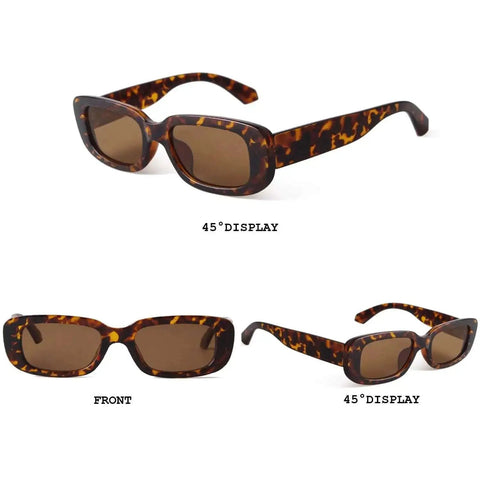 Retro Rectangle Sunglasses For Women Narrow Square Frame Driving Style UV400 Protection Black And Leopard Vintage 90s Fashion Glasses Lightweight Plastic Frame