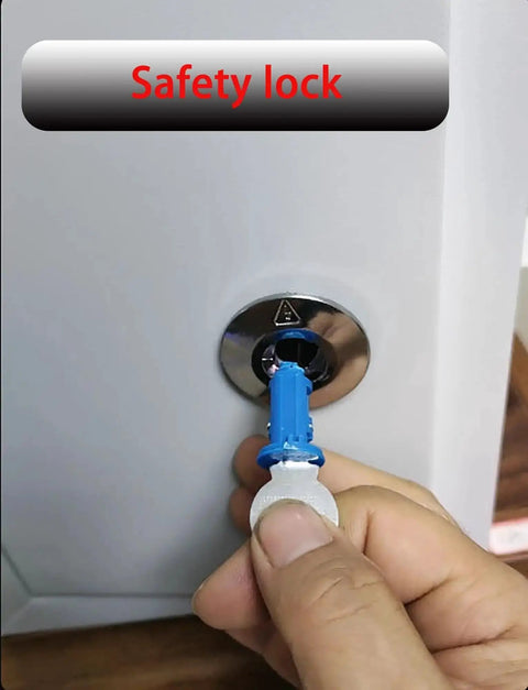 Close-up of a hand using a key to lock the Indoor Outdoor Electrical Cabinet For Home And Industrial Monitoring Control Panel Enclosure Custom Empty Distribution Chest Weatherproof Ready To Roll Built To Last Outdoor Enclosure Fits 30x25x16 Cm 11.8x9.9x6.3 In cabinet.
