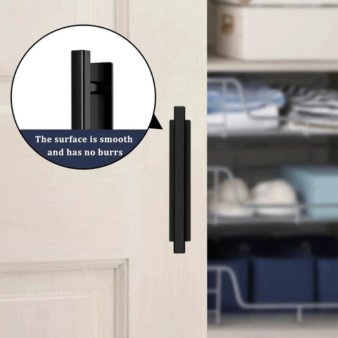 Self Stick Instant Cabinet Handles 10 Pack No Drill Drawer Pulls 5.82 Inches with smooth surface installed on a cabinet door.