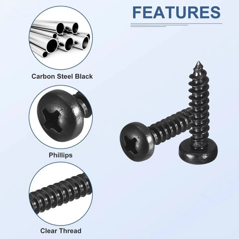 Mini Phillips Head Self-Tapping Screws Kit For Glasses Watches And Clocks Carbon Steel Black Oxide, close-up of screws