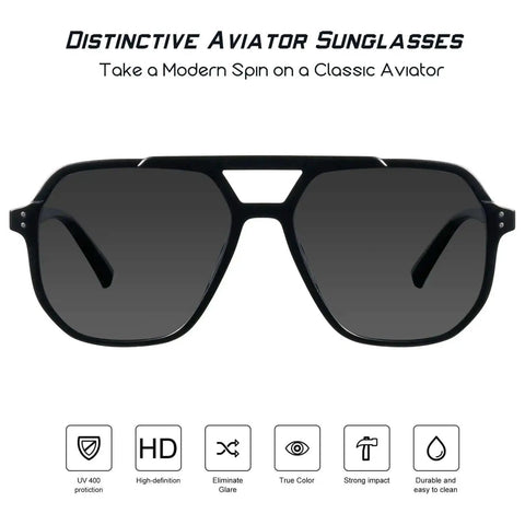 Aviator Sunglasses For Women And Men Polarized Black UV Protection Dope Unisex Shades With Oversized Retro Vintage Style Double Bridge Sturdy Frame Fashionable And Trendy