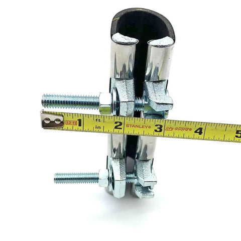 Stainless Steel One Piece Galvanized Pipe Repair Clamp With Two Bolts One And A Quarter Inches By Six Inches Water Pipe Leak Repair Kit shown.