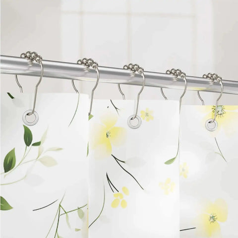 Rustproof Stainless Steel Shower Curtain Hooks Set Of 12 with Polished Nickel Finish on Bathroom Rod