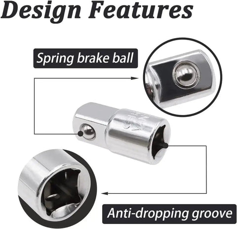 Socket adapter 1/2 in F to 3/8 in M, Amazon chrome-vanadium steel, anti-dropping groove with spring ball.