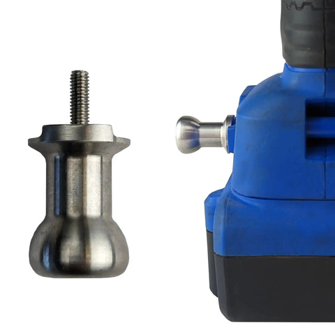 Drill Pin Holster Premium CNC Stainless Steel Side Mount Tool Holder installed on a blue drill, shown with spare pin