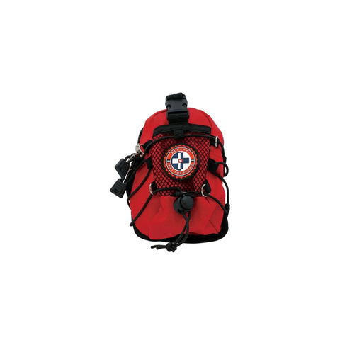 Front view of red mini backpack for 398-Piece Emergency First Aid Kit With Bonus Mini Backpack For Office Home Car School Travel Camping Boating Sports.