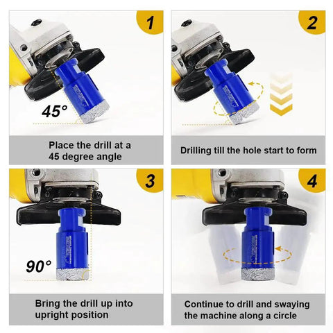 Diamond Tile Drill Bits Set 10 Piece For DIY Pros Porcelain Ceramic Marble Granite Dry And Wet Drilling in use steps