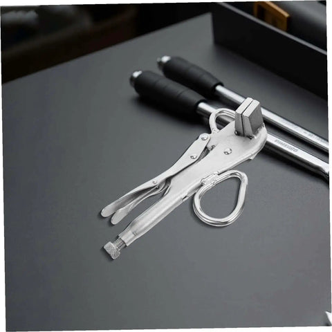 Heavy Duty Auto Body Sheet Metal Clamp Pliers With Wide Duckbill Jaw for welding, shown on a workbench near tools