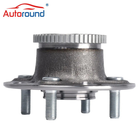Rear Wheel Bearing And Hub Assembly For Honda Civic 2001-2005 And Acura EL 2001-2005 4 Lug With ABS Plug And Play Ready Replacement Part 512175 With 66mm Hub Pilot And 139mm Flange, side view of metal hub assembly