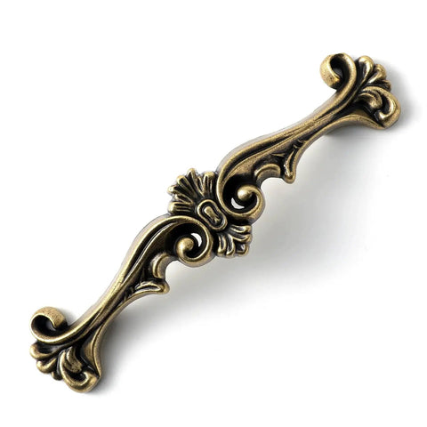 Antique Brass Traditional Cabinet Pulls Six Pack With Three Inch Hole Centers Classic Ornate Cast Handle for Drawers and Cabinet Doors