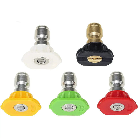 Five nozzle tips for Adjustable Foam Cannon With One Quarter Inch Quick Connect, Ideal For Snow Foaming Cars and SUVs.