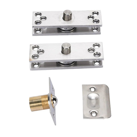 Concealed Stainless Steel Pivot Door Hinge For Wood Doors And Hidden Bookcases Heavy Duty 360 Degree Rotation With Ball Bearing System Supports Up To 220 Lbs Load Capacity Versatile Mounting For Cabinets And Bookshelves components shown