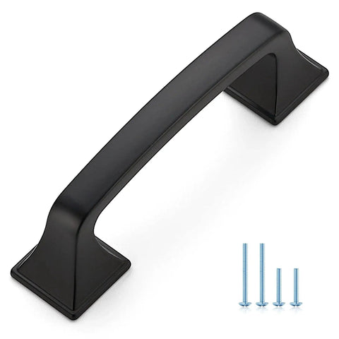 3 Inch Square Cabinet Pulls In Matte Black Arch Design for kitchen cabinets and drawers with screws, flat black metal, 10 pack.
