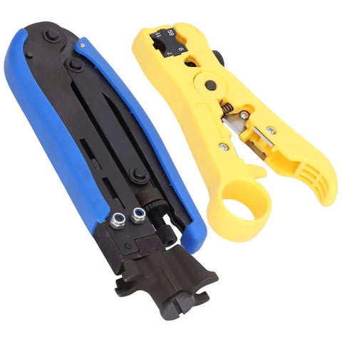 Professional Stripping And Crimping Pliers Set For Coaxial Cables RG59 RG6 RG11 with Adjustable Wire Stripper and ABS Handle