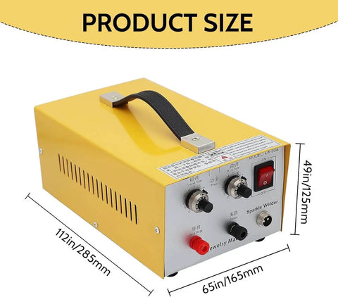 30A Jewelry Spot Welder For Gold Silver Platinum And Steel Necklaces, yellow pro grade pulse arc welder with control knobs
