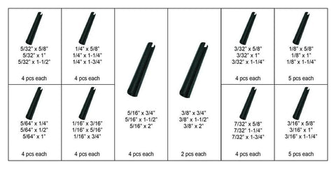 120 Piece Roll Pin Set In Heat Treated Spring Steel With Ten Diameters And Eleven Lengths Pro Grade Slotted Pin Assortment In Durable PP