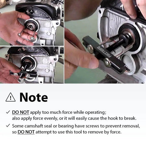 Crankshaft And Camshaft Bearing Removal And Installation Kit with extra long 118mm hooks in use on engine block