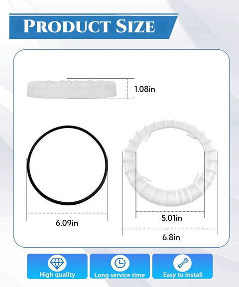 Toyota Fuel Pump Lock Ring Retainer And Tank Seal Kit LO190 dimensions with 6.09in and 6.8in diameter, 1.08in thickness