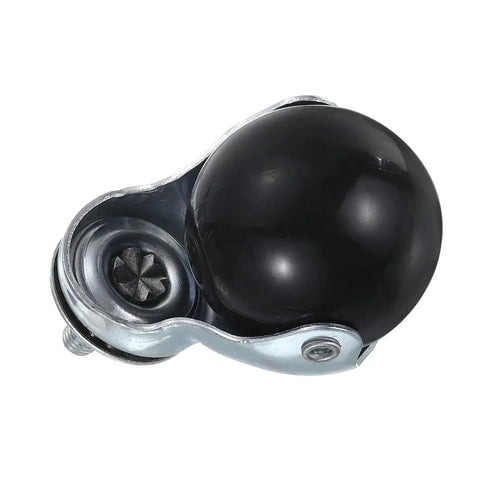 Close-up of 2 Inch Ball Caster Wheel in black with silver tone bracket, 360 degree swivel and threaded stem for furniture mobility, PP material.