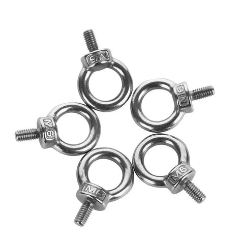 Five Piece M6 Eye Bolts Set, Stainless Steel 304 Ring Eye Bolts With Shoulder Lifting, 16 mm Ring Inner Diameter, silver