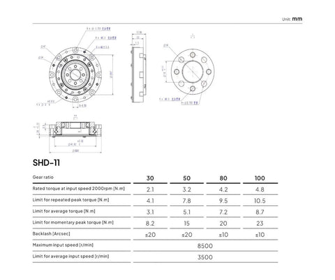 Technical diagram of Harmonic Reducer SHD11 Servo Motor Speed Reducer 52mm Gearbox Strain Wave Gear Harmonic Drive 100 To 1