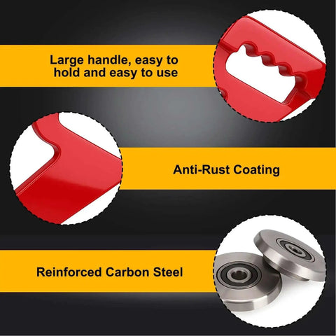Features of the 9 Inch Hand Pull Sheet Metal Cutter Nibbler, highlighting a large handle, anti-rust coating, and reinforced carbon steel.
