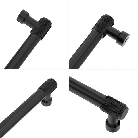 Close-up of Knurled Matte Black Cabinet Pulls Pack Of 10 With 10 Inch Center To Center Spacing Perfect For Kitchen Cabinets And Dressers