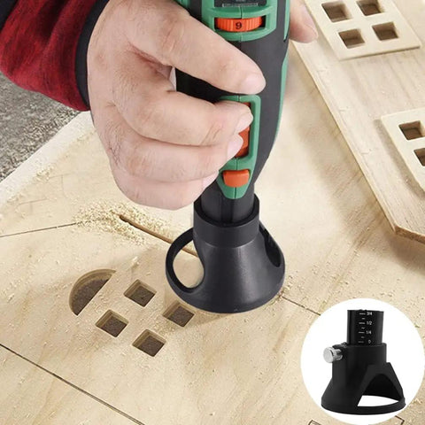Close-up of Dual Pack Rotary Tool Guide Router Attachment Locator with Depth Gauge used in woodworking projects by TorSor.