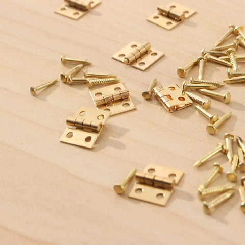 100 Pack Mini Hinges With 400 Replacement Screws In Gold Copper Finish Four Hole Butt Hinges 10x8mm Ideal For Jewelry Cases Close-up