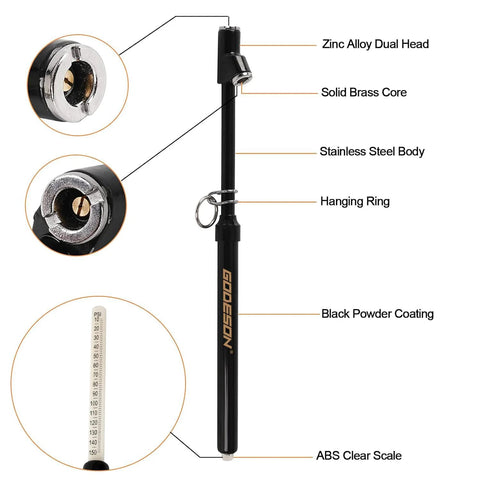 GODESON dual-head tire pressure gauge, pencil style, 10-150 PSI, stainless steel body, pack of 2
