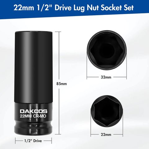 22mm Impact Lug Nut Socket For One Half Inch Drive With Protective Sleeve Chrome Molybdenum Alloy Steel Beefy Heavy Duty