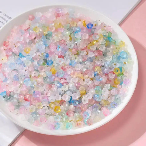 Acrylic Frosted Flower Beads Six Millimeter With Golden Speckles in bowl for Necklace Bracelet Earrings DIY Jewelry Craft