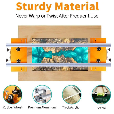 Top view of Slab Flattening Router Sled, 58 Inch Adjustable Planing Jig For Woodworking, orange color, premium aluminum.